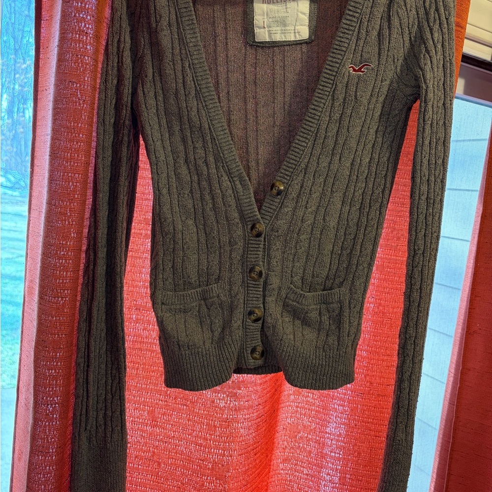 Hollister Charcoal Cable Knit Cardigan